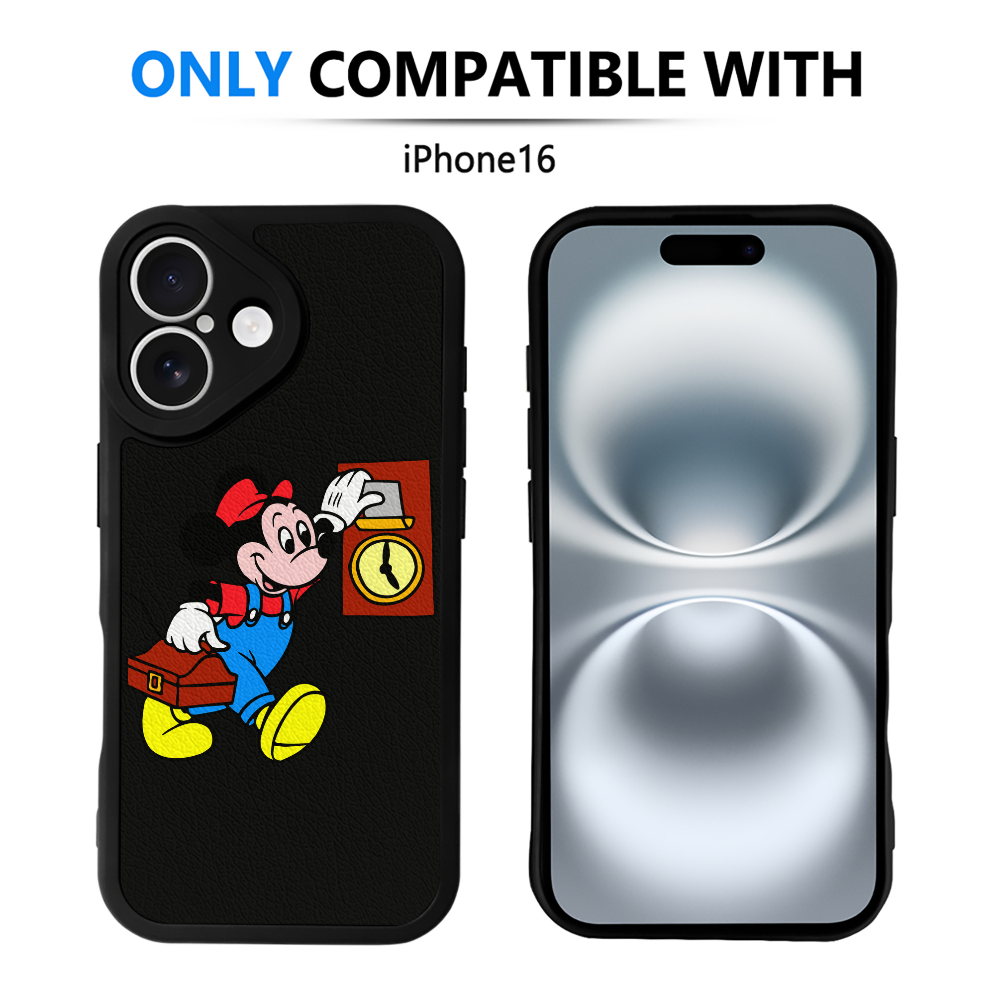 （画像用） ミッキーマウス Mickey Mouse 【iPhone 16シリーズ対応】シリコンスマホケース（レザー調） 材質：シリコン